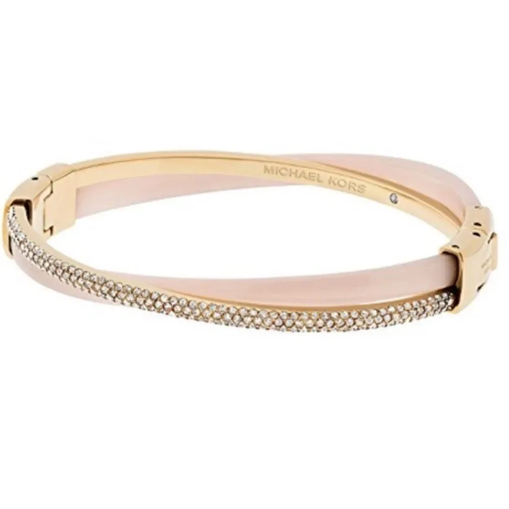 MICHAEL KORS Pink Acetate Pavé Gold-Tone Blush Bangle Bracelet!